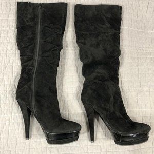 Fahrenheit Platform Heeled Boots Women 8.5 Black Vegan Suede Ruched